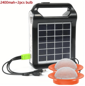 Portable 6v Rechargeable Solar Panel Power Bank (Size: 2400mAh with 2 Bulbs)