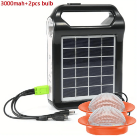 Portable 6v Rechargeable Solar Panel Power Bank (Size: 3000mAh with 2 Bulbs)