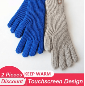 Women's 2-Season Gloves with Touchscreen Capability (Color: Blue & Khaki)