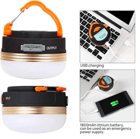 Mini Camping Tent Lantern with Attached Hook & Magnetic Base (Type: Rechargeable)