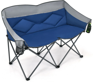 Folding Camping Chair with Bags and Padded Backrest (Color: Blue)