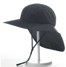 Wide Brim Sun Screen Hat With Neck Flap (Color: Black)