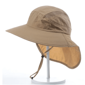 Wide Brim Sun Screen Hat With Neck Flap (Color: Khaki)