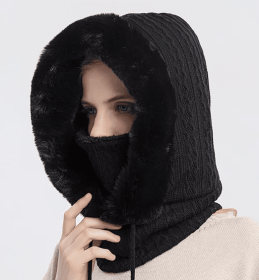 Winter Fleece Balaclava with Neck Warmer and Face Cover (Color: Black)