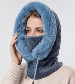 Winter Fleece Balaclava with Neck Warmer and Face Cover (Color: Navy Blue)