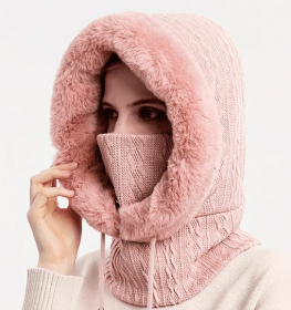 Winter Fleece Balaclava with Neck Warmer and Face Cover (Color: Pink)