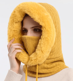 Winter Fleece Balaclava with Neck Warmer and Face Cover (Color: Turmeric)