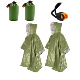 2pcs Emergency Blanket Poncho (Color: Green 2pcs)