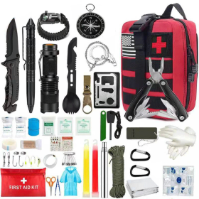 SOS Emergency Survival Kit (200 Pcs) (Color: Red)