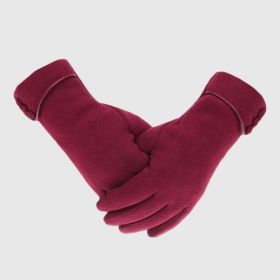 Winter Warm Thick Soft Windproof Touch Screen Fleece Gloves (Color: Red)