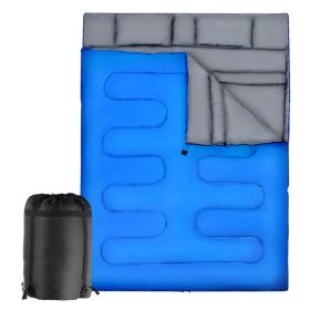 Portable Double-Person Waterproof Sleeping Bag W/ 2 Pillows (Color: Blue)