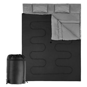 Portable Double-Person Waterproof Sleeping Bag W/ 2 Pillows (Color: Black)