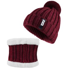 Winter Beanie Hat Scarf Set for Women (Color: Red)