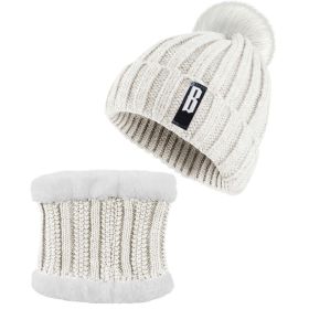 Winter Beanie Hat Scarf Set for Women (Color: Cream)